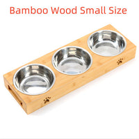 HKM-293587 Solid Wood Pet Dining Table with Stainless Steel Bowls for Cats and Dogs