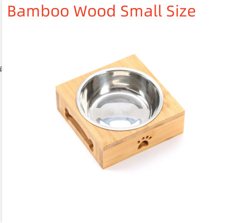 HKM-293587 Solid Wood Pet Dining Table with Stainless Steel Bowls for Cats and Dogs