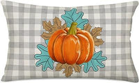 HKM-293715 Autumn Pumpkin Floral Linen Pillow Cover - 30x50cm