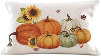 HKM-293715 Autumn Pumpkin Floral Linen Pillow Cover - 30x50cm