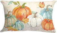 HKM-293715 Autumn Pumpkin Floral Linen Pillow Cover - 30x50cm