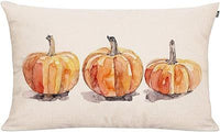 HKM-293715 Autumn Pumpkin Floral Linen Pillow Cover - 30x50cm