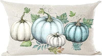 HKM-293715 Autumn Pumpkin Floral Linen Pillow Cover - 30x50cm