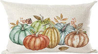 HKM-293715 Autumn Pumpkin Floral Linen Pillow Cover - 30x50cm