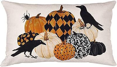 HKM-293715 Autumn Pumpkin Floral Linen Pillow Cover - 30x50cm