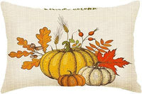 HKM-293715 Autumn Pumpkin Floral Linen Pillow Cover - 30x50cm