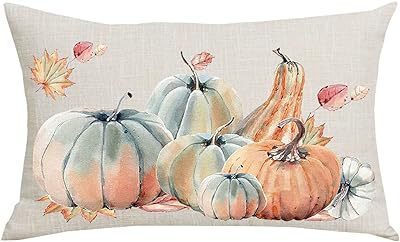 HKM-293715 Autumn Pumpkin Floral Linen Pillow Cover - 30x50cm