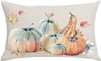 HKM-293715 Autumn Pumpkin Floral Linen Pillow Cover - 30x50cm