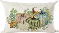 HKM-293715 Autumn Pumpkin Floral Linen Pillow Cover - 30x50cm