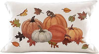 HKM-293715 Autumn Pumpkin Floral Linen Pillow Cover - 30x50cm