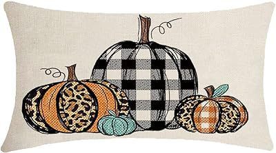 HKM-293715 Autumn Pumpkin Floral Linen Pillow Cover - 30x50cm