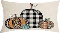 HKM-293715 Autumn Pumpkin Floral Linen Pillow Cover - 30x50cm