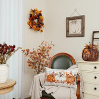 HKM-293715 Autumn Pumpkin Floral Linen Pillow Cover - 30x50cm