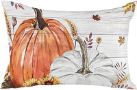 HKM-293715 Autumn Pumpkin Floral Linen Pillow Cover - 30x50cm