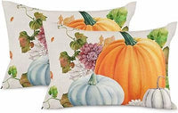 HKM-293715 Autumn Pumpkin Floral Linen Pillow Cover - 30x50cm