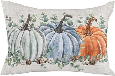 HKM-293715 Autumn Pumpkin Floral Linen Pillow Cover - 30x50cm