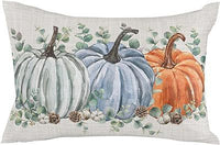 HKM-293715 Autumn Pumpkin Floral Linen Pillow Cover - 30x50cm