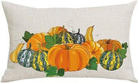 HKM-293715 Autumn Pumpkin Floral Linen Pillow Cover - 30x50cm