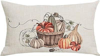 HKM-293715 Autumn Pumpkin Floral Linen Pillow Cover - 30x50cm
