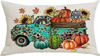 HKM-293715 Autumn Pumpkin Floral Linen Pillow Cover - 30x50cm