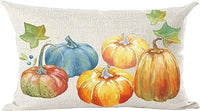 HKM-293715 Autumn Pumpkin Floral Linen Pillow Cover - 30x50cm