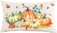 HKM-293715 Autumn Pumpkin Floral Linen Pillow Cover - 30x50cm