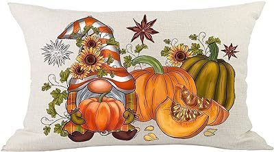 HKM-293715 Autumn Pumpkin Floral Linen Pillow Cover - 30x50cm