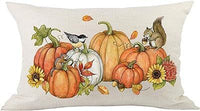 HKM-293715 Autumn Pumpkin Floral Linen Pillow Cover - 30x50cm