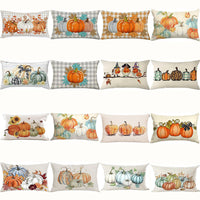 HKM-293715 Autumn Pumpkin Floral Linen Pillow Cover - 30x50cm