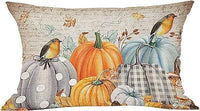 HKM-293715 Autumn Pumpkin Floral Linen Pillow Cover - 30x50cm