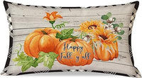 HKM-293715 Autumn Pumpkin Floral Linen Pillow Cover - 30x50cm