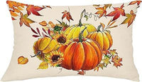 HKM-293715 Autumn Pumpkin Floral Linen Pillow Cover - 30x50cm