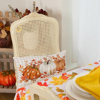 HKM-293715 Autumn Pumpkin Floral Linen Pillow Cover - 30x50cm