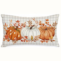 HKM-293715 Autumn Pumpkin Floral Linen Pillow Cover - 30x50cm