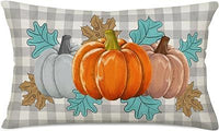 HKM-293715 Autumn Pumpkin Floral Linen Pillow Cover - 30x50cm