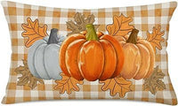 HKM-293715 Autumn Pumpkin Floral Linen Pillow Cover - 30x50cm