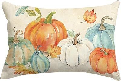 HKM-293715 Autumn Pumpkin Floral Linen Pillow Cover - 30x50cm
