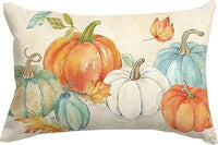 HKM-293715 Autumn Pumpkin Floral Linen Pillow Cover - 30x50cm