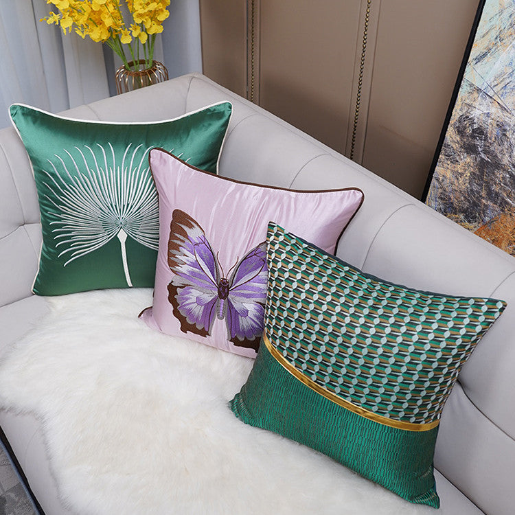 HKM-293715 Minimalist Modern Embroidered Light Luxury Pillow in A0214 Mixed Green, 45x45cm