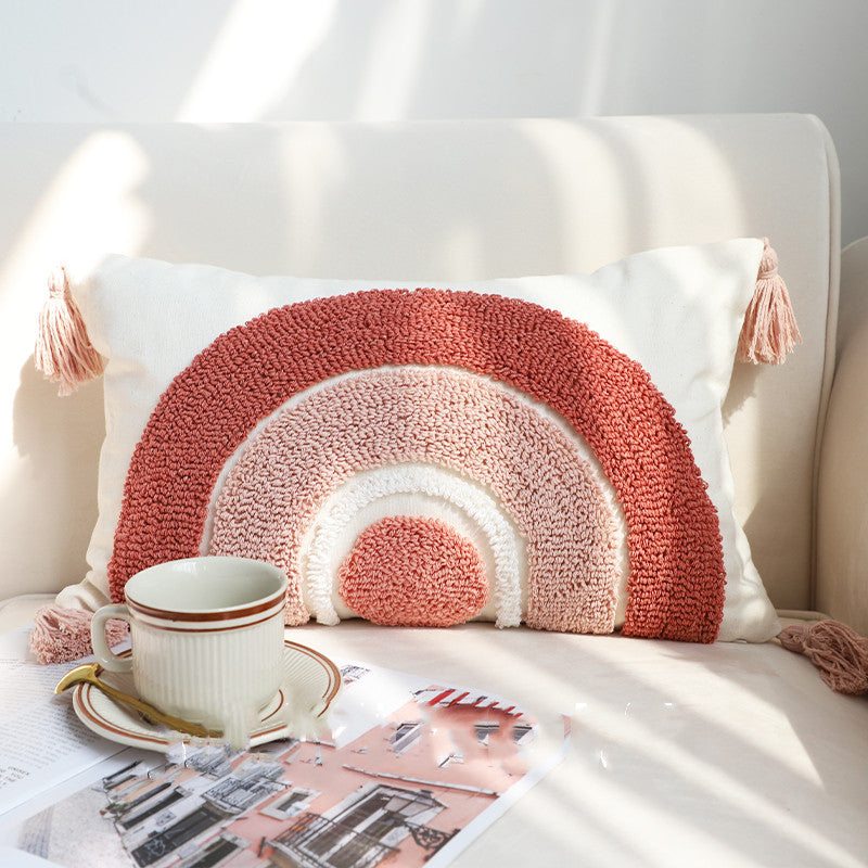 HKM-293843 Cute Chenille Rainbow Pillowcase Lumbar Cushion for Bedroom Decor