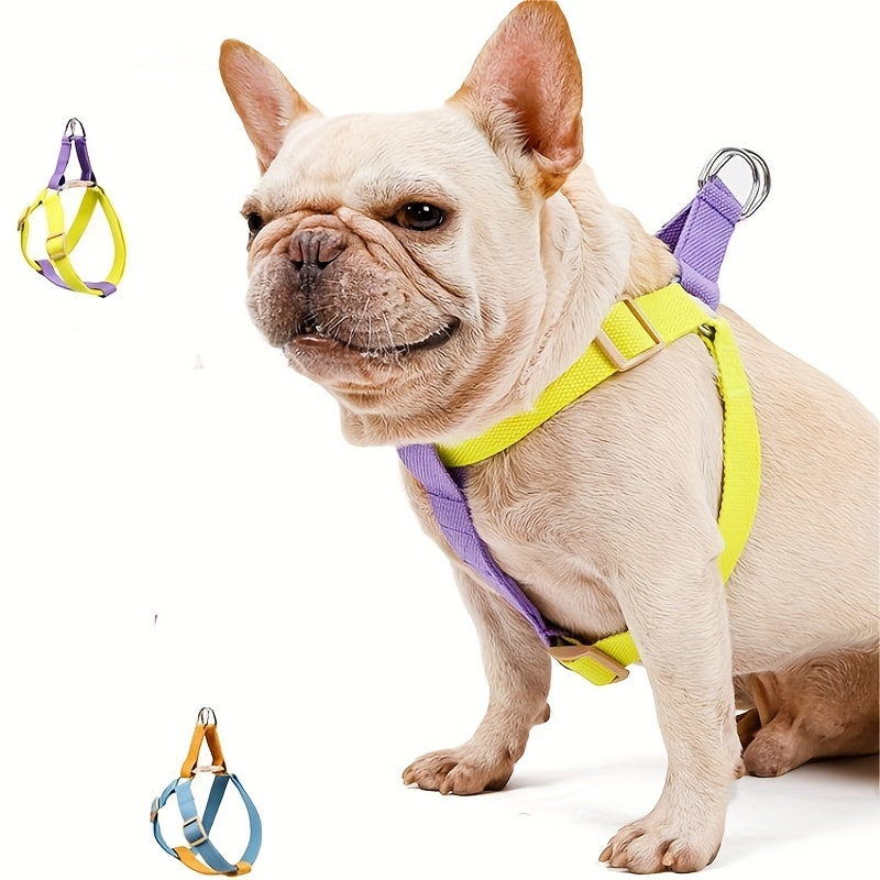 HKM-293907 Rainbow Colorblock Dog Harness Set with Leash – Anti-Escape Cotton Vest for Puppies