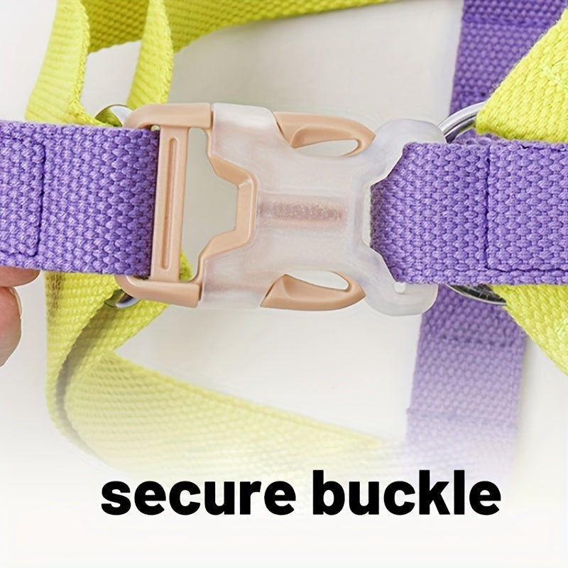 HKM-293907 Rainbow Colorblock Dog Harness Set with Leash – Anti-Escape Cotton Vest for Puppies