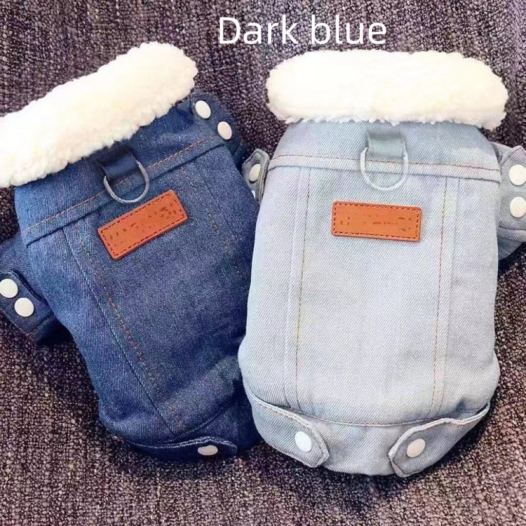 HKM-293971 Thickened Cotton-Padded Pet Clothes for Small Dogs, Suitable for Chihuahuas, Available in Dark Blue and Light Blue