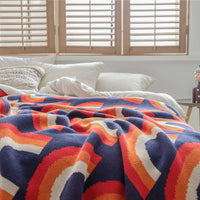 HKM-294035 Colorful Cotton Bohemian Throw Blanket - Nordic Style Knitted Towel Blanket, 130x160cm