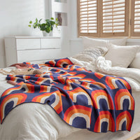 HKM-294035 Colorful Cotton Bohemian Throw Blanket - Nordic Style Knitted Towel Blanket, 130x160cm