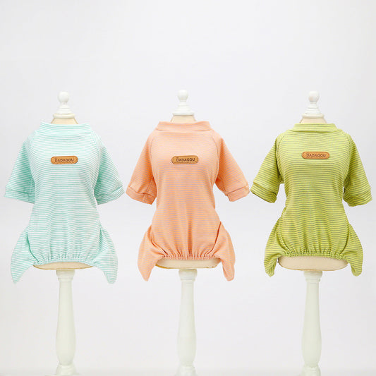 HKM-294163 Korean Striped Cotton Pet Clothing for Dogs - Casual Style in Yellow, Pink, and Blue