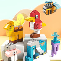 HKM-294291 6 in 1 Animal Zoo Big Particles Brick Building Toy Set with 126 Pieces and Over 20 Shapes for Ages 3 and Up