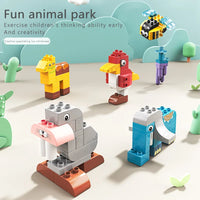 HKM-294291 6 in 1 Animal Zoo Big Particles Brick Building Toy Set with 126 Pieces and Over 20 Shapes for Ages 3 and Up