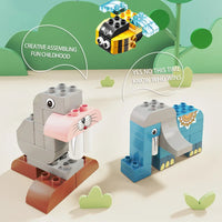HKM-294291 6 in 1 Animal Zoo Big Particles Brick Building Toy Set with 126 Pieces and Over 20 Shapes for Ages 3 and Up