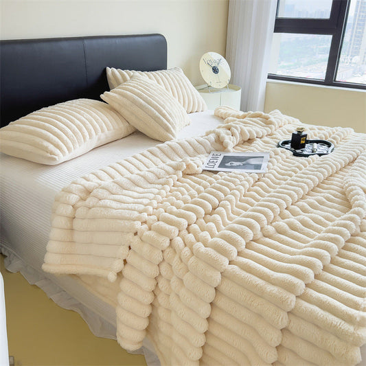 HKM-294547 Double-Sided Velvet Rabbit Fur Air Conditioning Blanket - Multiple Sizes Available